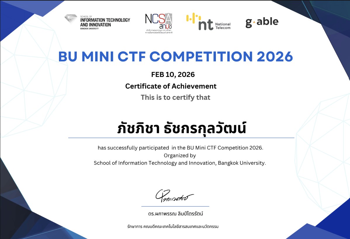 BU Mini CTF Competition 2026 certificate