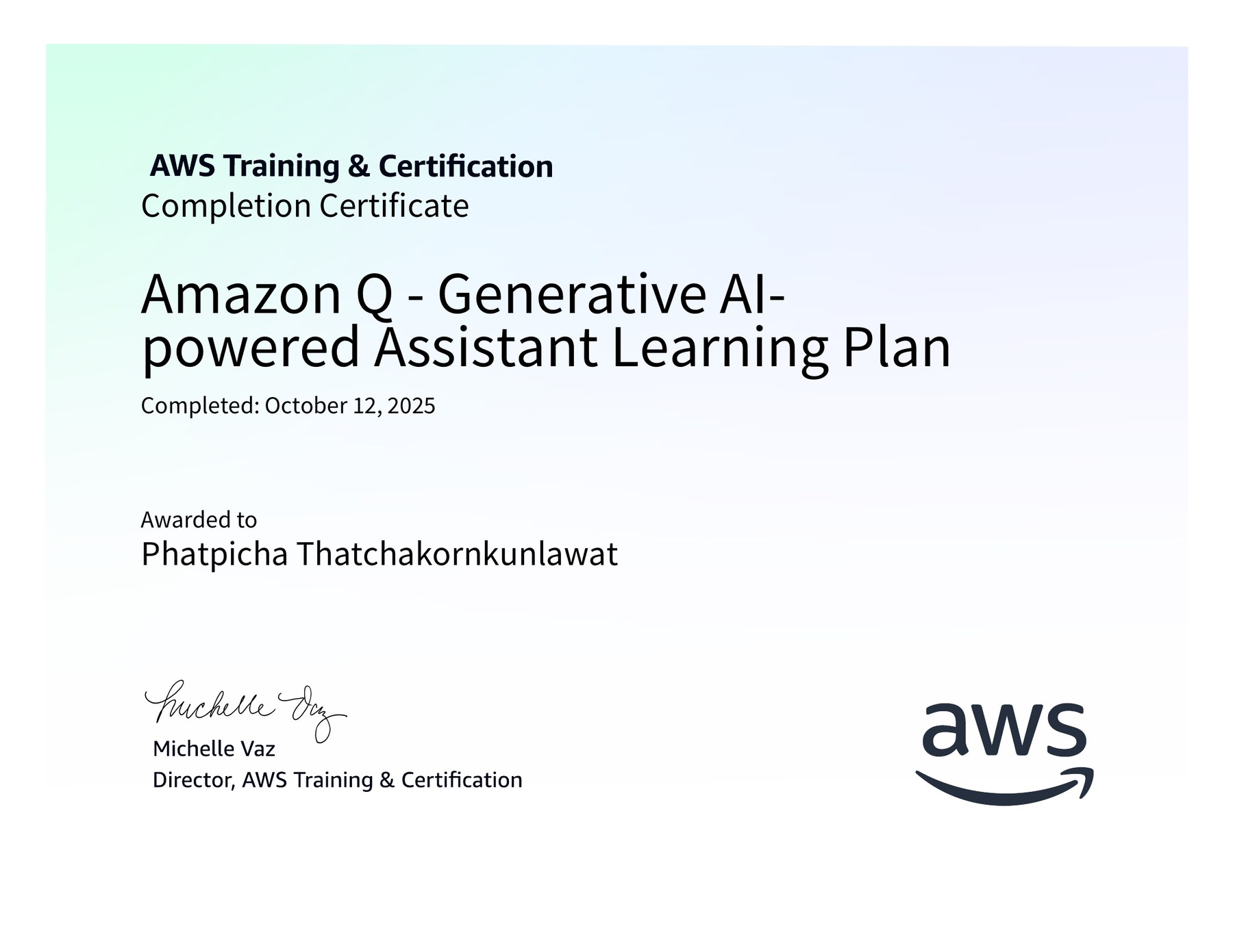 Amazon Q Learning Plan certificate