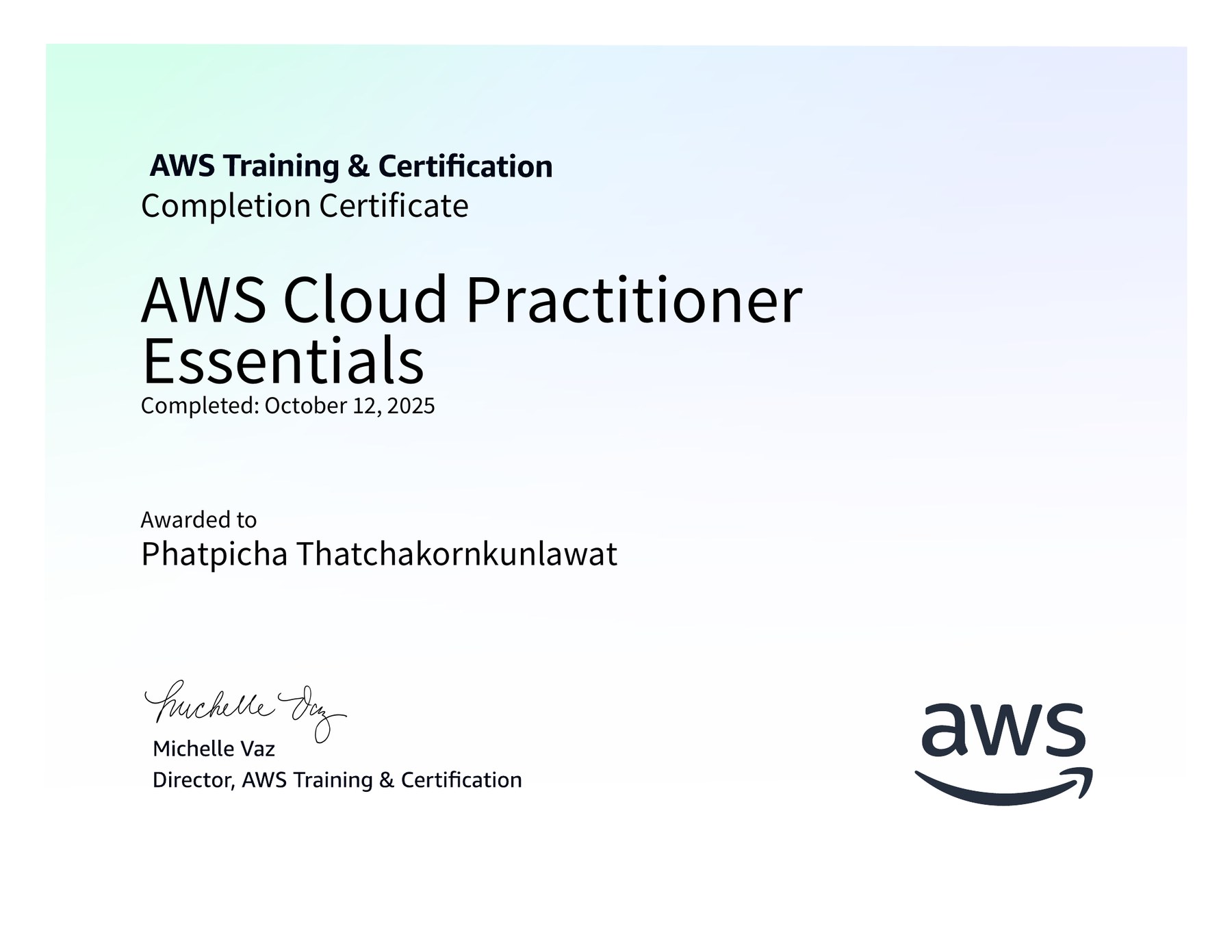 AWS Cloud Practitioner Essentials certificate