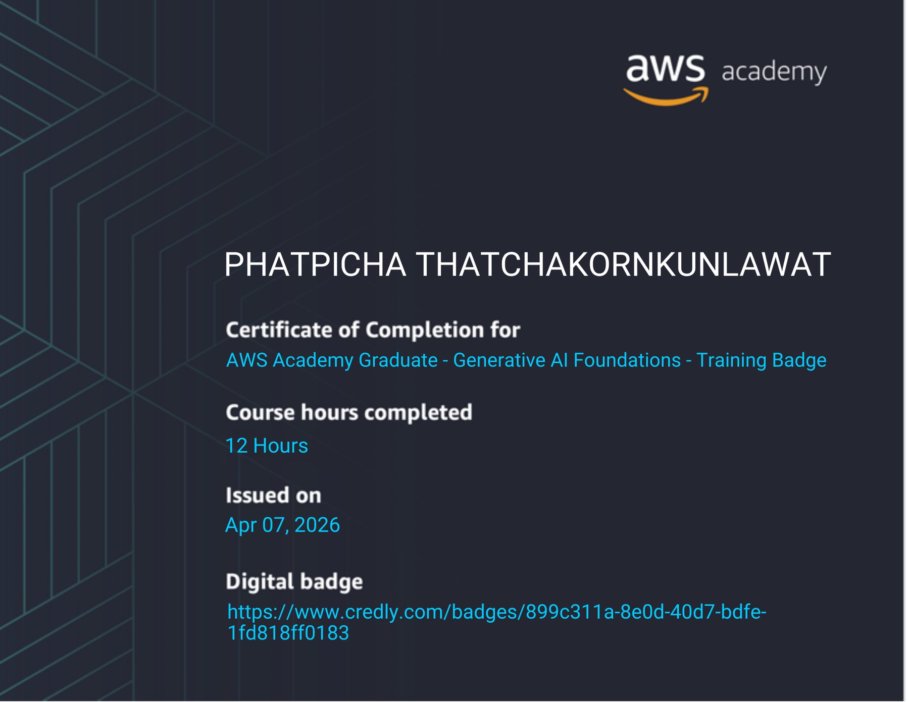 AWS Academy Generative AI Foundations certificate