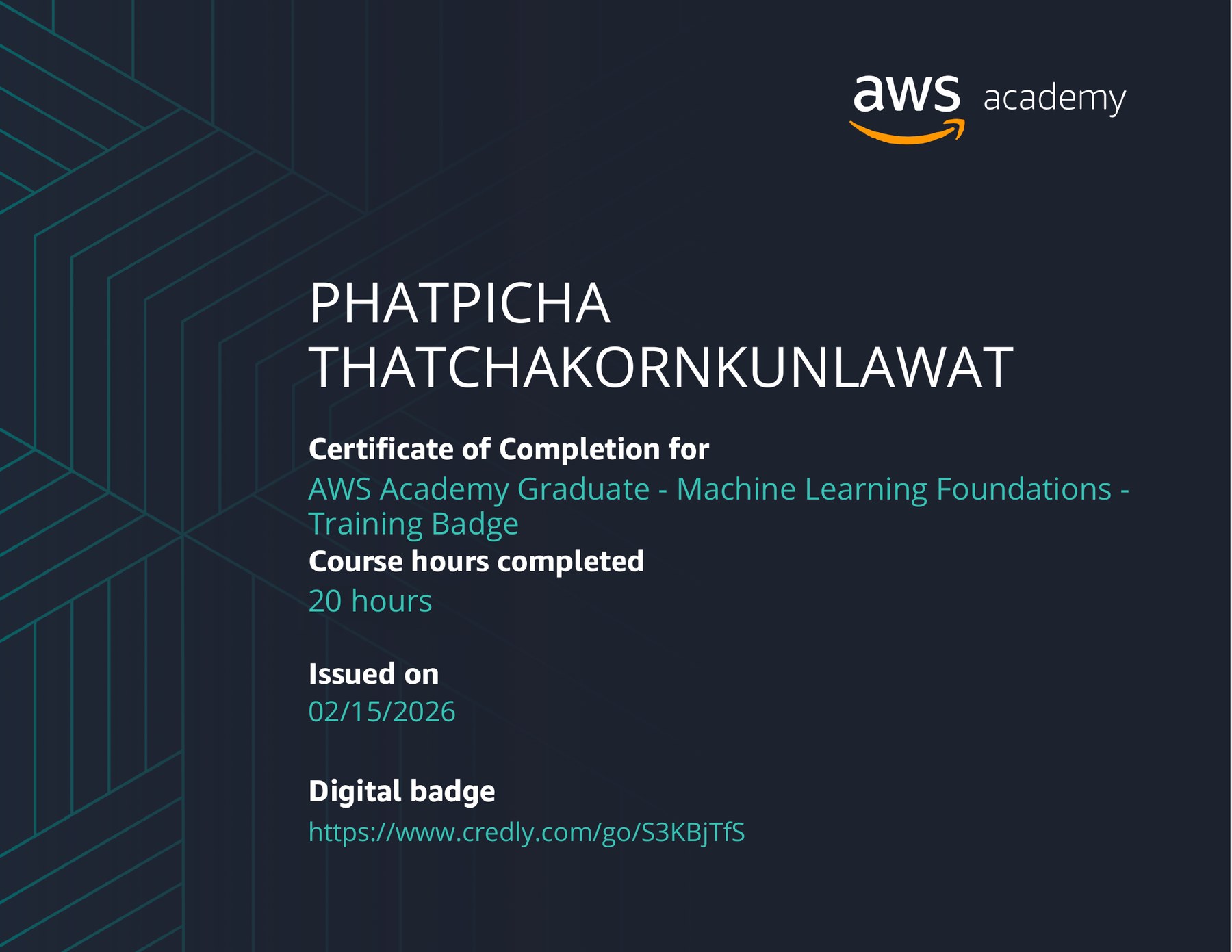 AWS Academy Machine Learning Foundations certificate