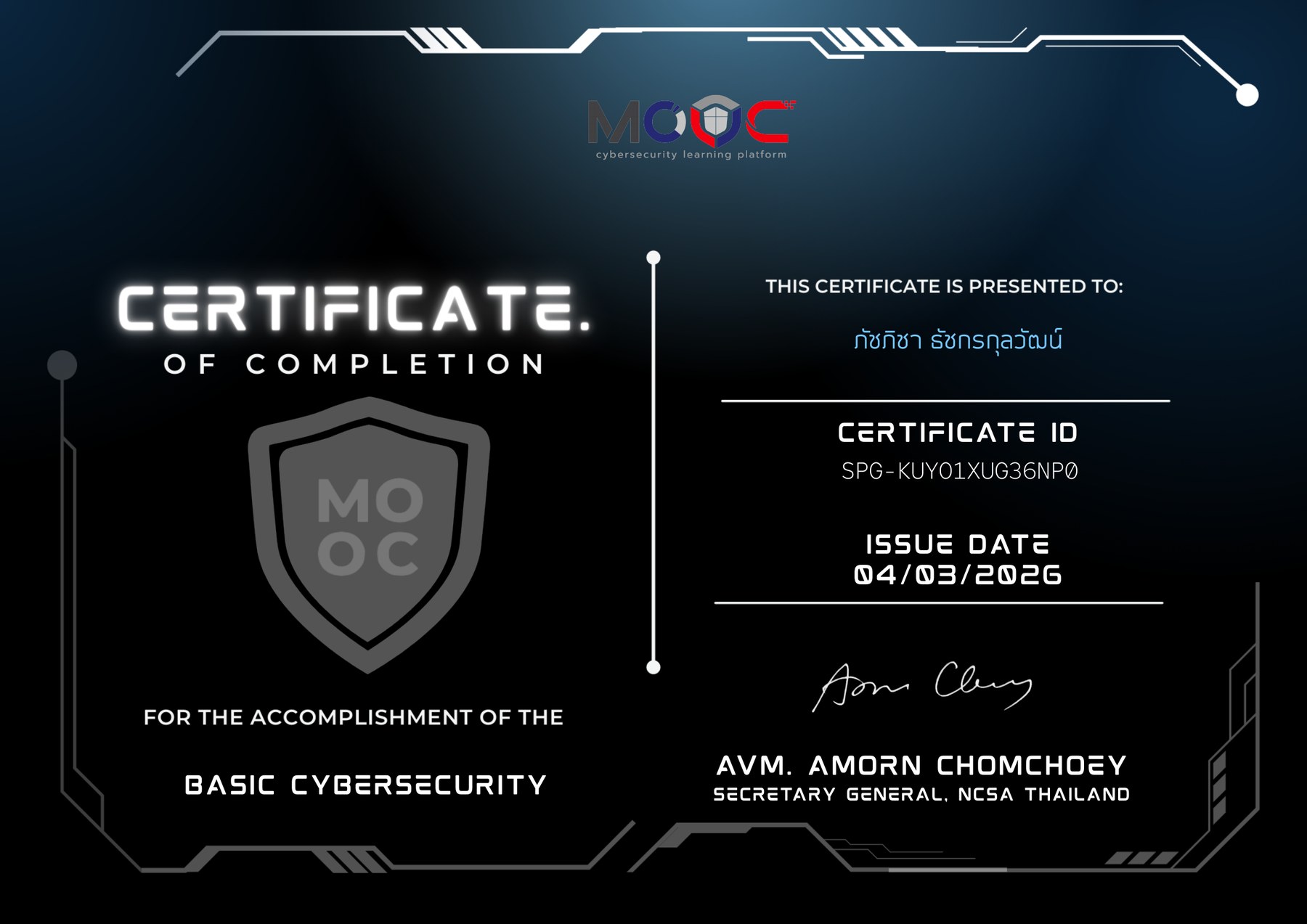Basic Cybersecurity certificate