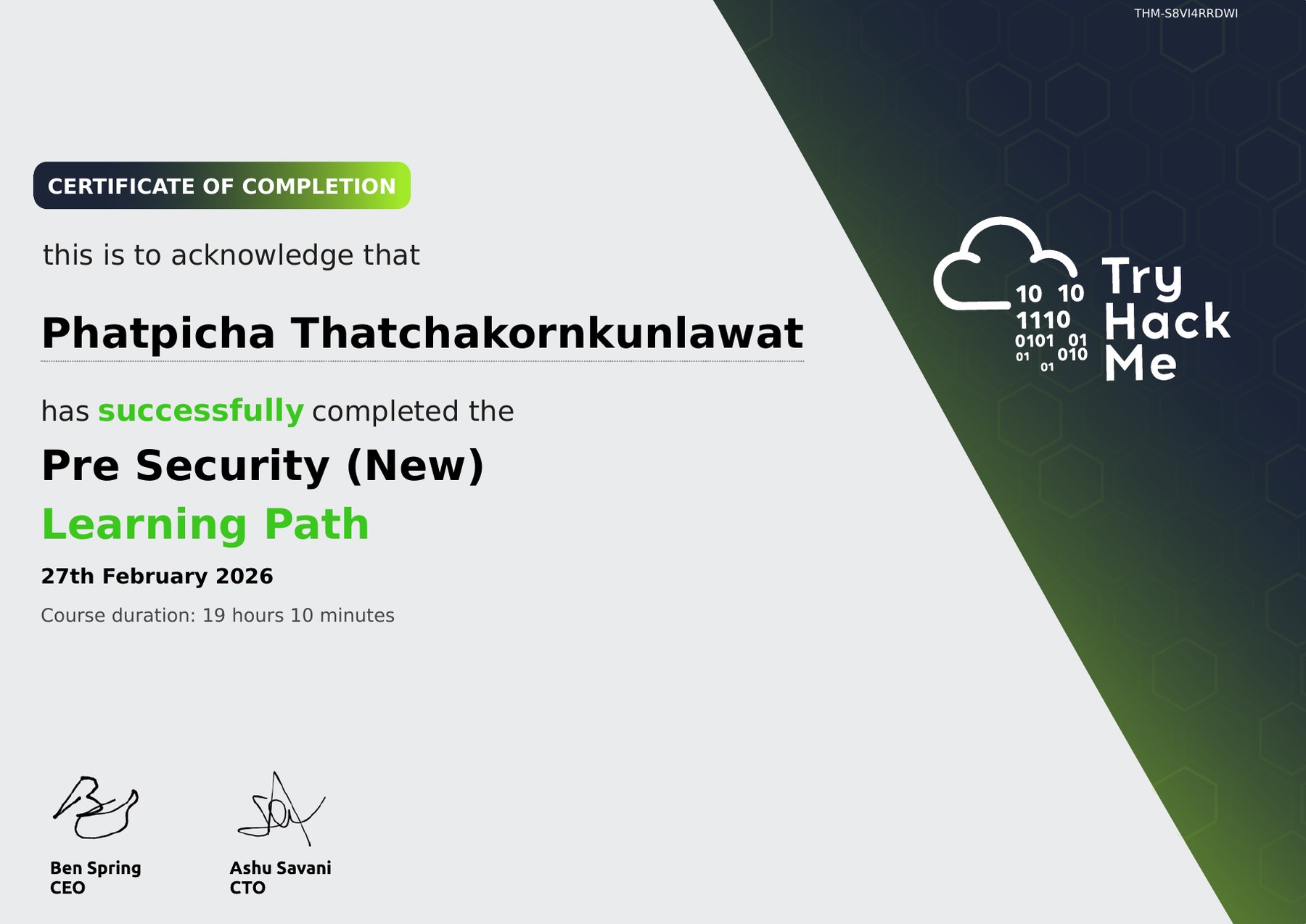 TryHackMe Pre Security certificate