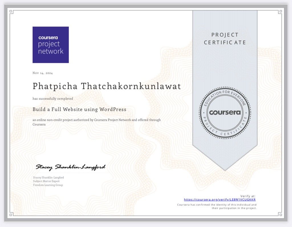 Build a Full Website using WordPress certificate