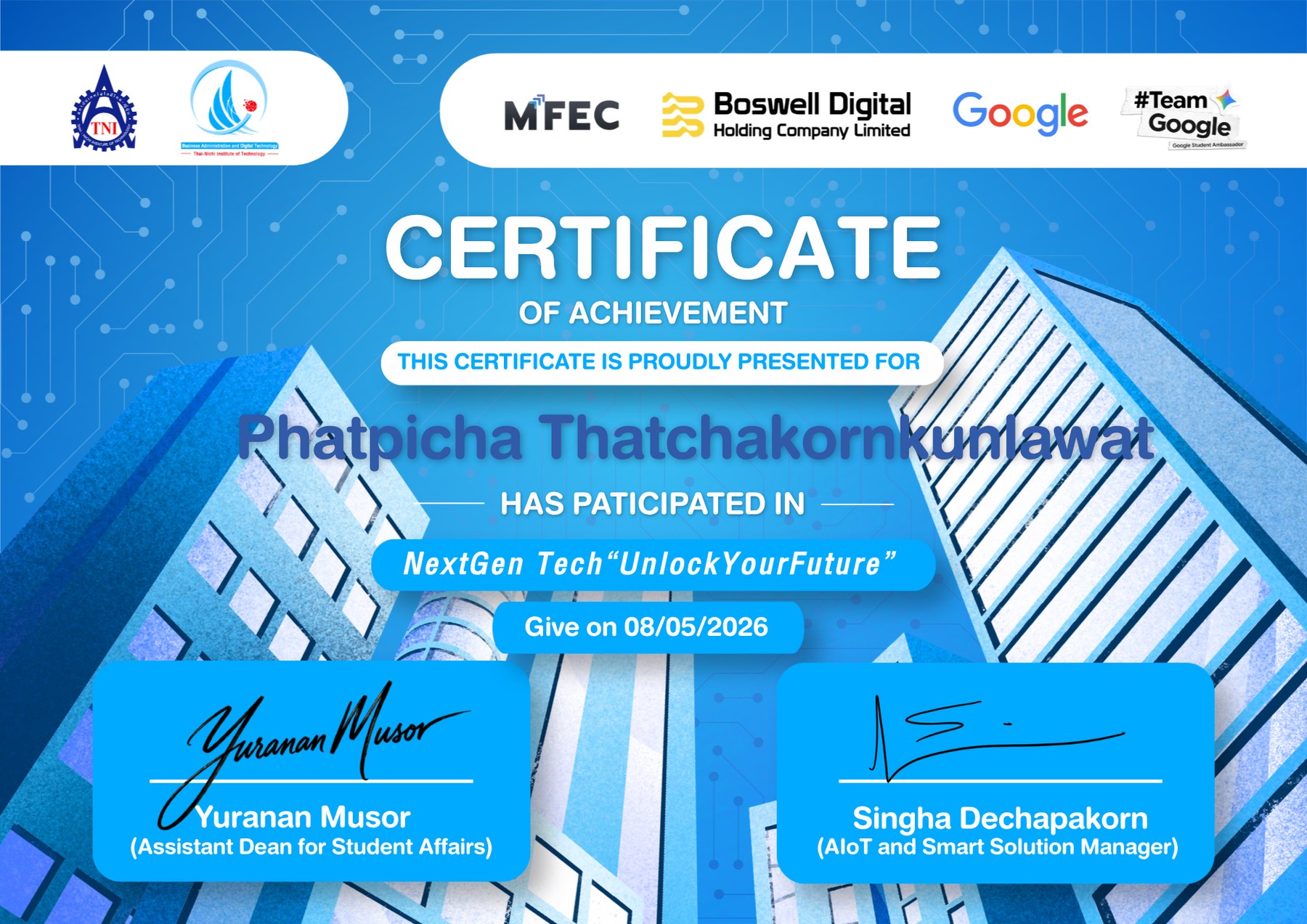 NextGen Tech UnlockYourFuture certificate